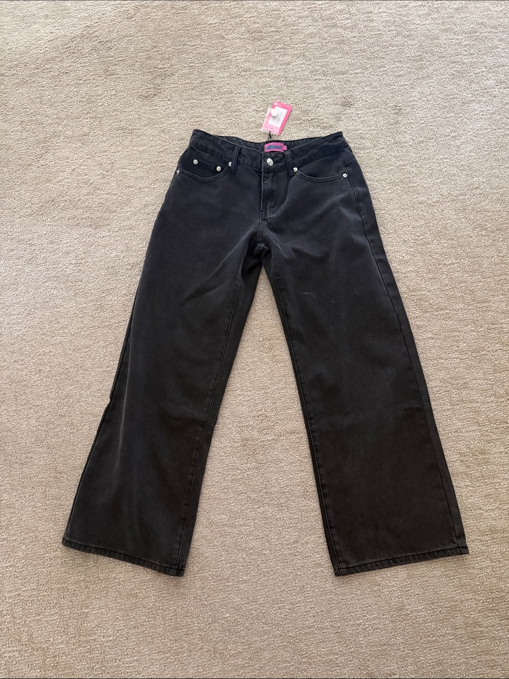 Edikted Petite Raelynn Black Washed Low Rise Baggy Jeans